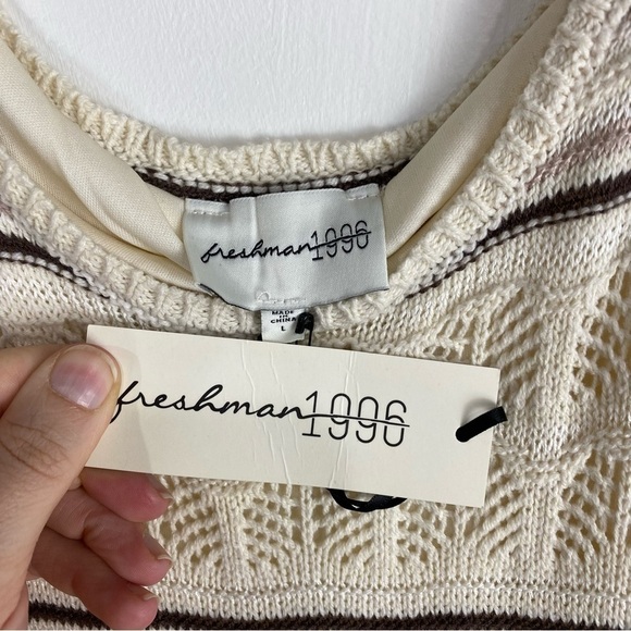 Freshman 1996 BOHO Crochet Knit Ruffle Striped Sleeveless Maxi Dress Large (NWT) - Picture 2 of 5